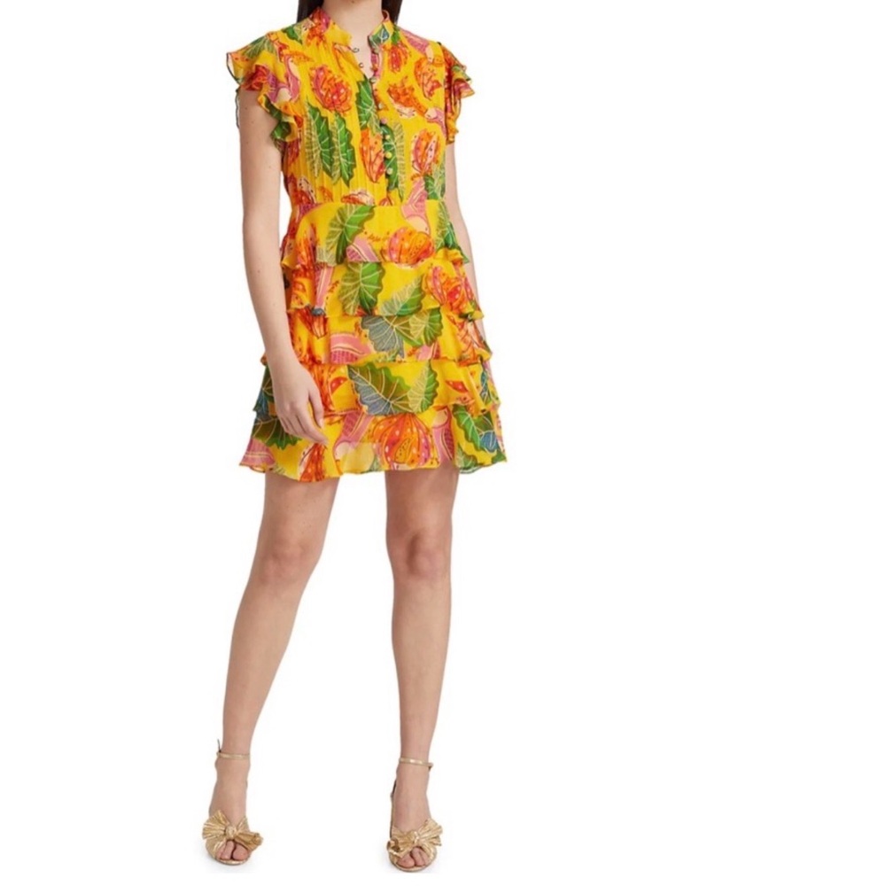 Farm Rio beaks and bananas ruffle minidress